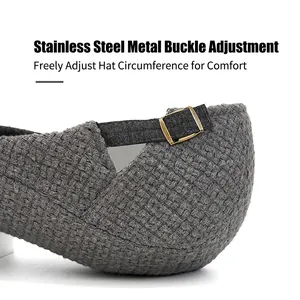 Knitted beret cap with adjustable stainless steel metal buckle for custom fit