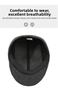 Detailed interior of herringbone flat cap showing black lining and 35% cotton label
