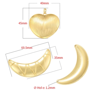 French vintage 18K gold plated heart and crescent moon charms with size specifications