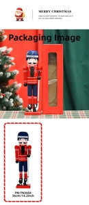 Detailed view of 36cm walnut ice hockey player nutcracker in a red gift display box