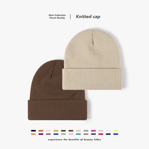 Knitted Beanie Hat Layered Thickened Warm Winter Acrylic Plain Minimalist Cuff Cap For Men Women Elastic Soft