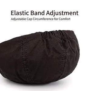 Classic cotton newsboy cap featuring an adjustable elastic back band for custom head fit