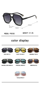Detailed size chart and multi-color display of polarized aviator sunglasses P8330