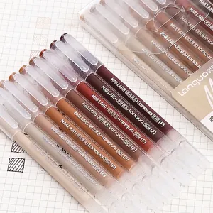 8-piece Maillard brown gradient gel pen set for journaling on grid paper background
