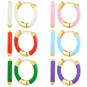 Enamel Hoop Earrings With 925 Sterling Silver Earring Post Colorful Round Drip Oil Copper Jewelry For Women