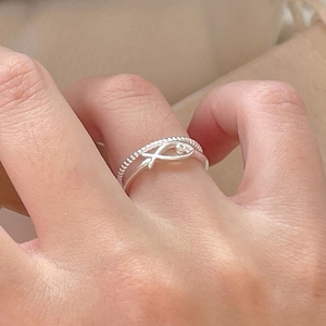 925 Sterling Silver Open Ring Double Layer Hollow Fish Zircon Minimalist Adjustable Jewelry For Women