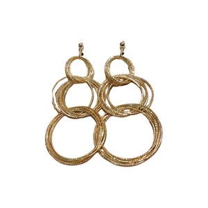 Exaggerated gold multi-layer circular geometric drop earrings with metallic finish