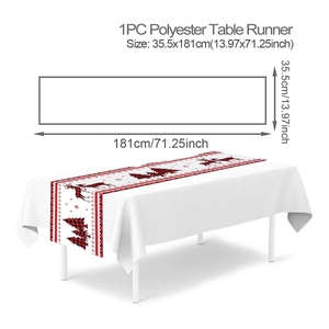 Detailed view of the 13.97x71.25 inch Christmas table runner with elk and red plaid design
