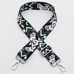 Close-up of ethnic style woven bag strap number 359 with silver metal buckles