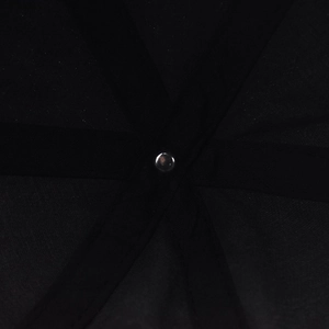 Macro shot of interior black baseball cap stitching with metal rivet and reinforced seams