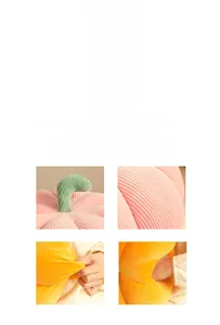 Detail of soft corduroy fabric and neat stitching on pumpkin shaped plush pillows