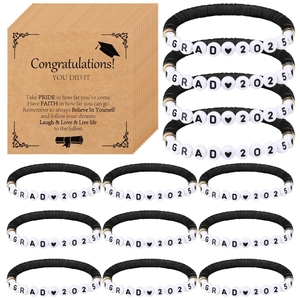 12-piece GRAD 2025 woven bracelets set with graduation gift cards for classmates