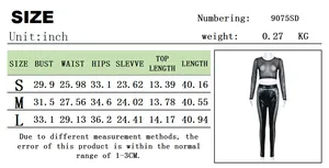 Size chart for women's sheer mesh long sleeve two-piece set in inches and centimeters