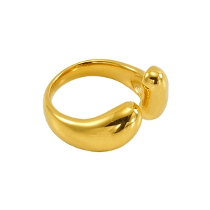 Minimalist 18k gold plated stainless steel open ring with teardrop water drop design