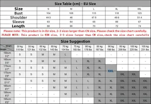 Size chart showing EUR measurements for men's thermal stand collar quarter-zip sweatshirt