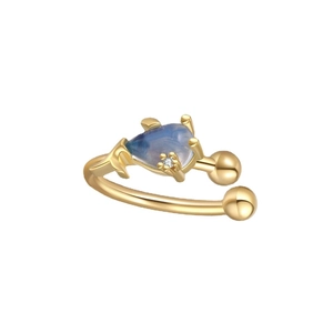Golden sea style ear cuff with pear-cut blue moonstone and white zircon accents