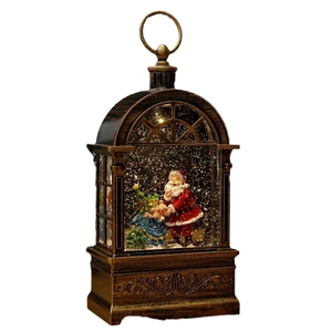 Bronze vintage Santa Claus snow globe lantern with festive swirling glitter