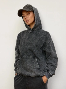 Women Washed Black Vintage Distressed Hoodie Oversized Loose Streetwear Heavy Cotton Polyester Pullover Sweatshirt