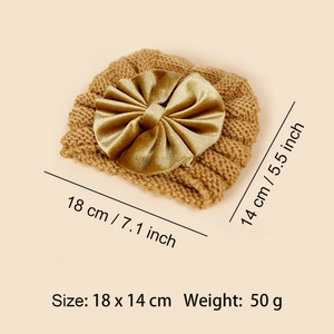 Cappellino a maglia per neonati con fiocco in velluto, misura 18x14 cm, stile turbante