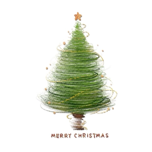 Artistic Christmas tree window sticker with gold star and Merry Christmas greeting