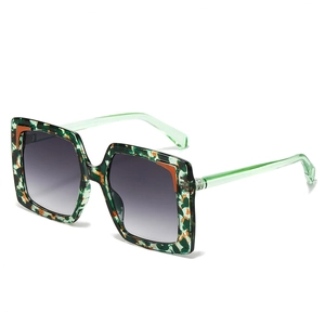 Classic green tortoiseshell square sunglasses with stylish grey gradient lenses