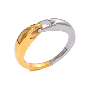 Polished stainless steel minimalist ring with unique gold and silver two-tone nested design