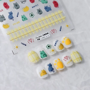 Stickers Ongles Relief 5D Motifs Chat Dessin Animé Matériau PET Autocollant Décoration Manucure DIY Animaux Mignons