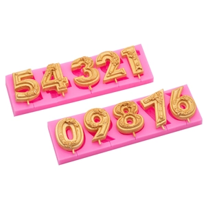 Pink silicone number 0-9 molds with gold floral embossed cake topper decorations