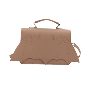 Sac à main marron en forme de chauve-souris avec ailes brodées et bandoulière