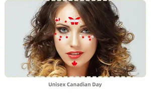 Glitter Canada Day face stickers with red maple leaf and heart flag on female model