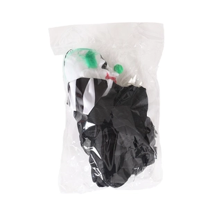 Detailed view of clown ghost prop in clear retail packaging with green hair and clothes