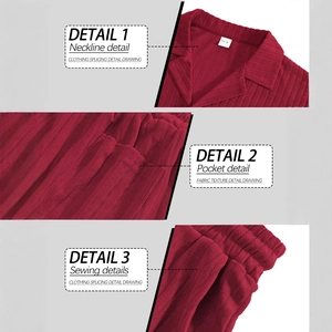 Men's burgundy short sleeve shirt and shorts set featuring vertical knit texture