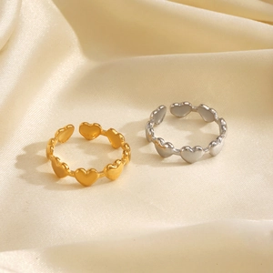Stainless Steel Heart Linked Ring Open Adjustable Finger Jewelry Fashion Accessories For Women