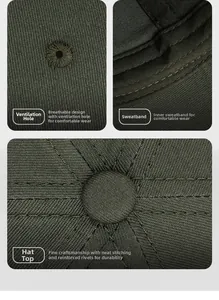 Close-up of camouflage baseball cap featuring breathable eyelets and internal sweatband
