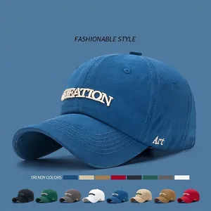 Washed Cotton Baseball Cap With 3D Letter Embroidery Adjustable Sun Protection Casual Outdoor Peaked Hat Men Women