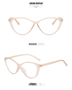 Front and side view of champagne cat eye sunglasses with stylish translucent frames