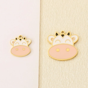 Cartoon bull-shaped stainless steel DIY pendants in gold and enamel for jewelry making