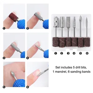 Portable electric nail drill set with 12 pieces including metal bits and sanding bands