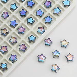 Macro shot of 8mm star-shaped crystal beads with iridescent AB coating for DIY jewelry