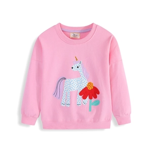 Sweatshirt rose à manches longues pour filles avec broderie licorne et fleurs