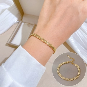 Wheat Ear Link Bracelet Minimalist Stainless Steel Gold Plated Adjustable Leaf Chain Vintage Style Jewelry For Women