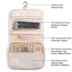 Hanging travel toiletry bag with multi-layer compartments and 4kg capacity hook