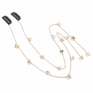 Golden butterfly chain hair accessory with long tassels and black clips for women