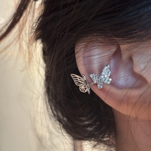Butterfly Ear Cuff For Women Copper With Zircon Rhinestone Non Piercing Asymmetrical Hollow Minimalist Trendy Jewelry