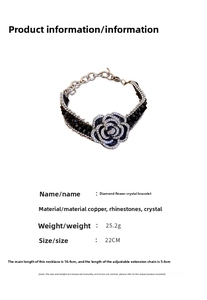 Detailed size specifications of the camellia crystal bracelet with beaded chain