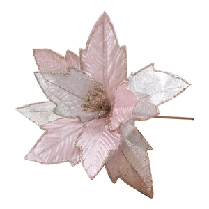 Glittery 30cm pink and silver artificial Christmas flower for tree decoration