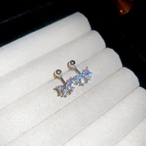 Sparkling zircon butterfly stud earrings with silver pins and secure ball screw back design