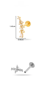 Detail showing dimensions of heart and teardrop zircon stud with 1.45cm height size