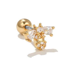 Exquisite 18k gold plated bee cartilage piercing with shimmering zircon stones