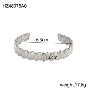 Silver hollow titanium steel open bangle with shell texture, 6.3cm diameter and 1.0cm width